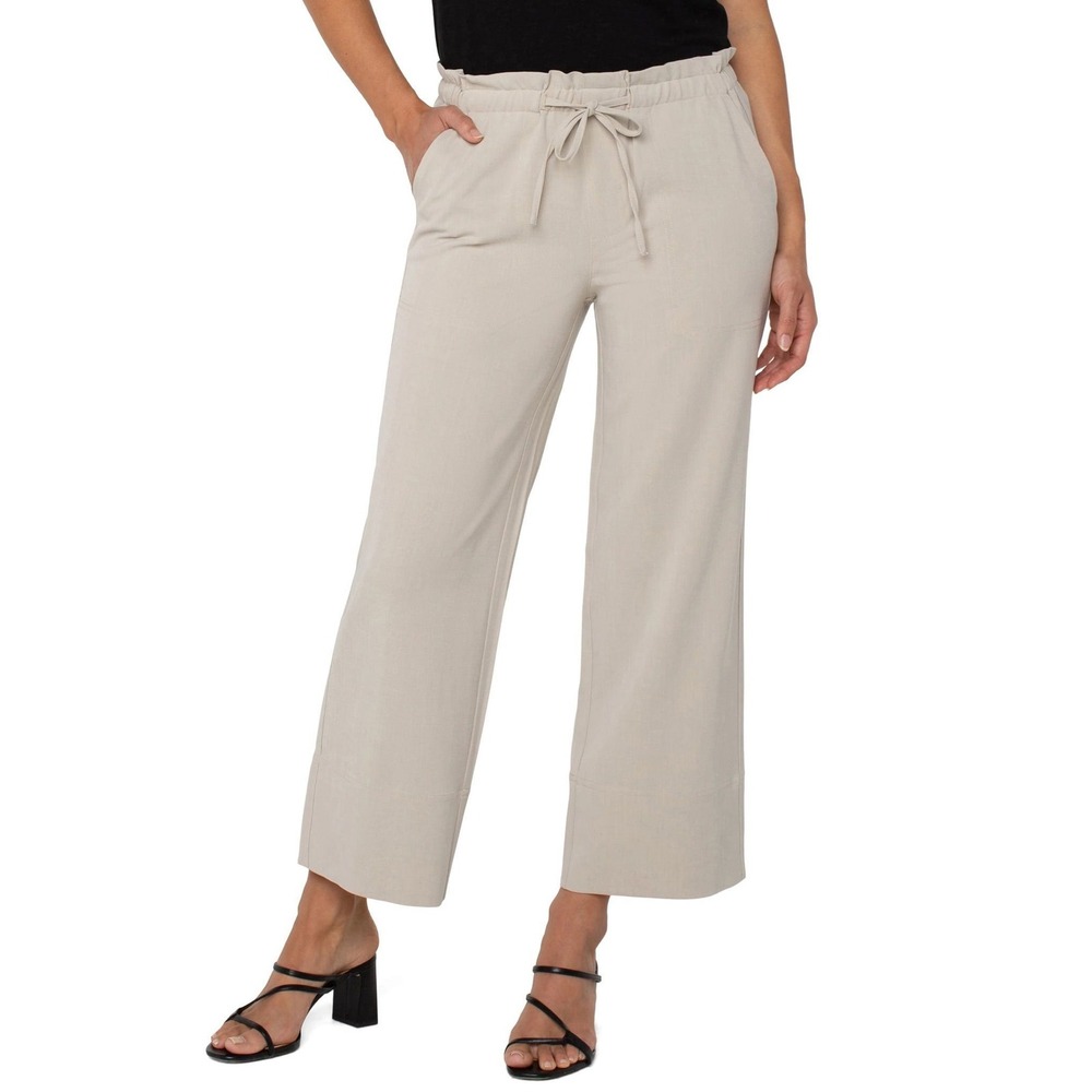 NWOT Liverpool Tie Waist Wide Leg Ankle Pants in Dusty Tan, Size L